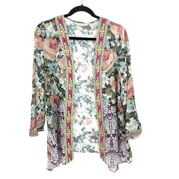 Soft Surroundings Georgette Blouse Open Front Womens Sz S Floral Semi Sheer - Picture 1 of 6